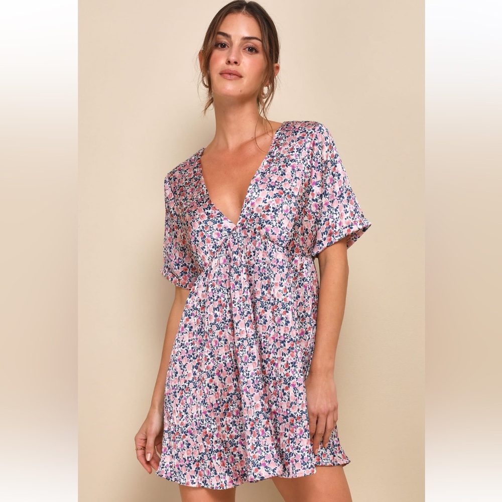 Lulus Blush Pink Floral Print Satin Babydoll Dress